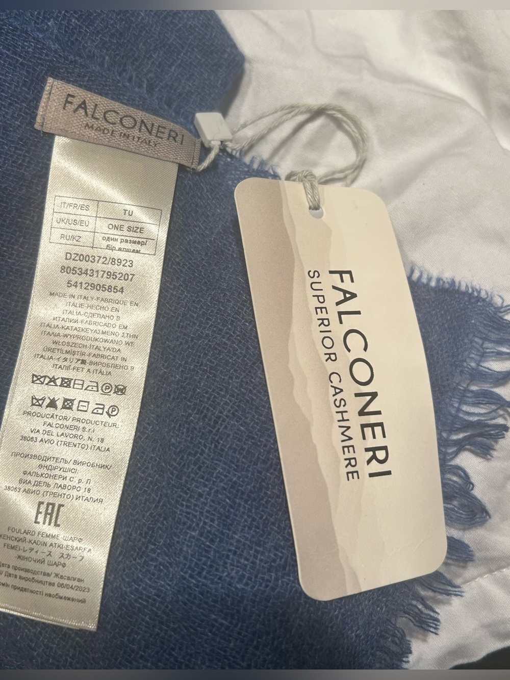 Falconeri Blue Lightweight Cashmere Scarf - Picture 2 of 3